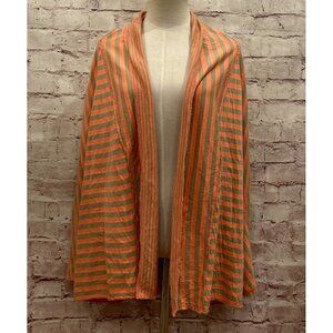 Fresh Produce One Size Coral Pink Tan Striped Open Front Cardigan Dolman Sleeve
